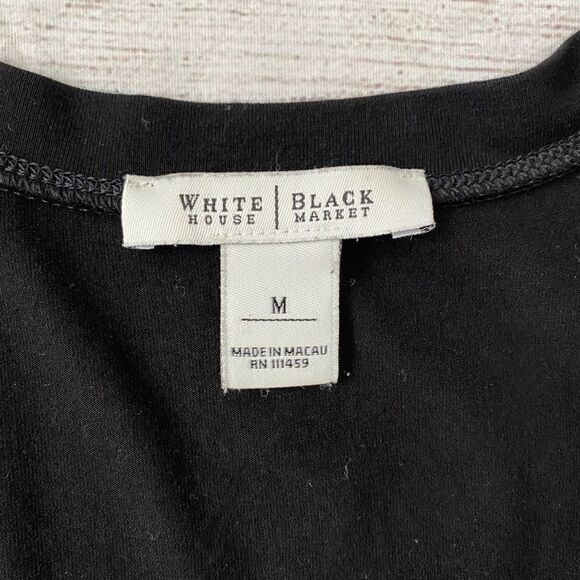 White House black market scoopneck top w/silver studded floral print women sz M - Picture 7 of 10